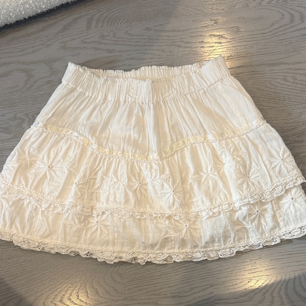 Love Shack Fancy White Lace Trimmed Skirt
